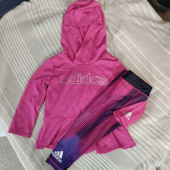 Adidas Girls 2PC Leggings Outfit Pink/Purple/Black- Size 12m - Picture 1 of 3